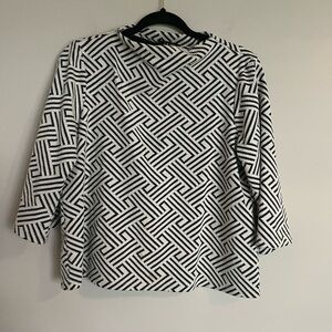 Chic Geometric Black and White Blouse